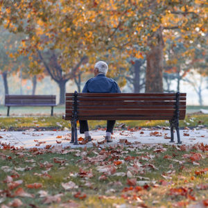 Ældre mand på bænk i en park